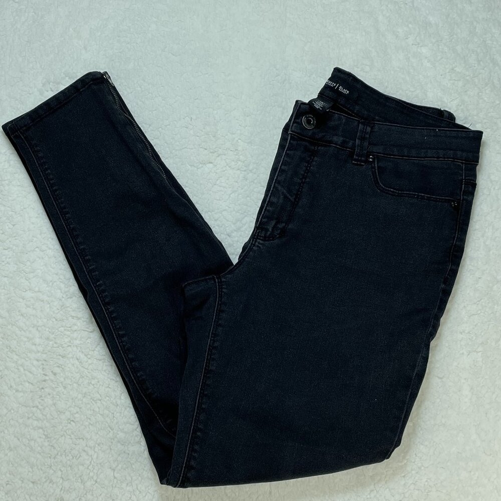 White House Black Market Jeans Womens Sz 8R Black Shimmer Ankle Zipper 30x28